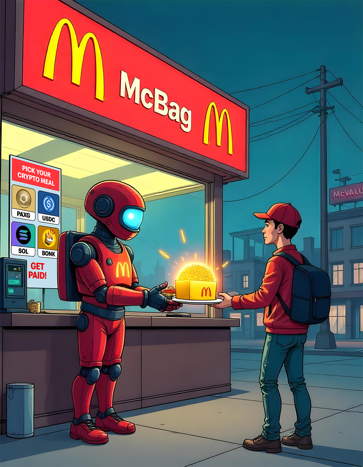 McBag restaurant with robot serving customer